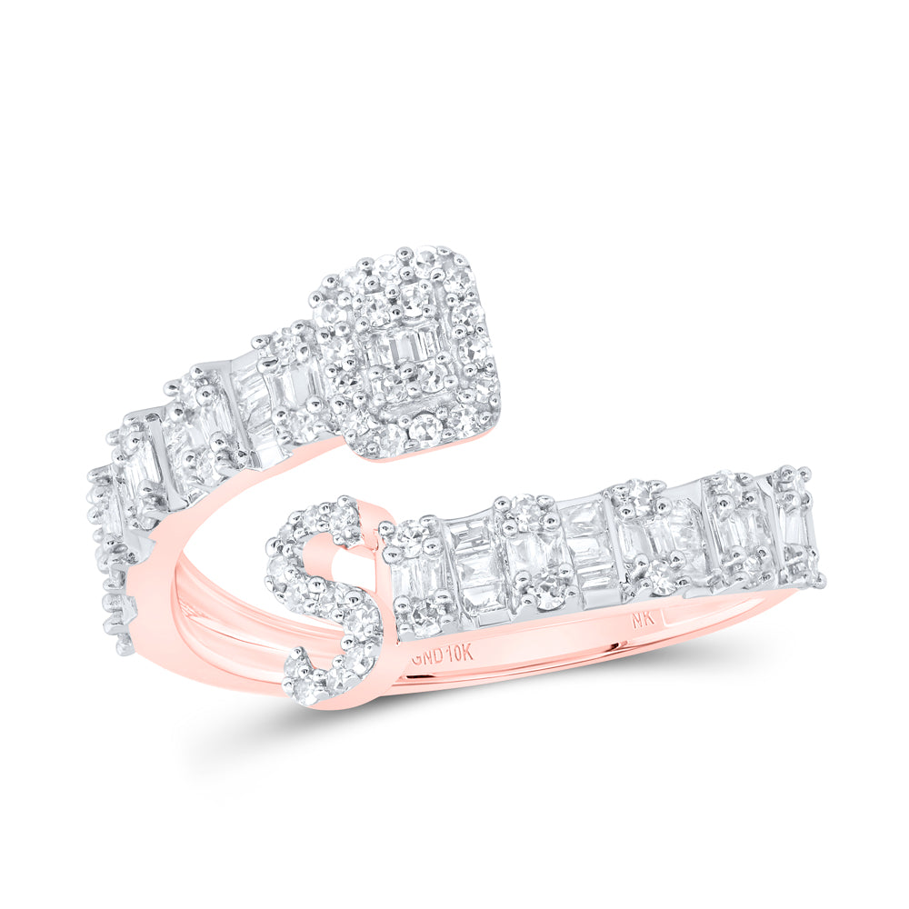 10K Rose Gold 1/2Ctw Natural Diamond Fashion Initial "A" Ladies Cuff Ring
