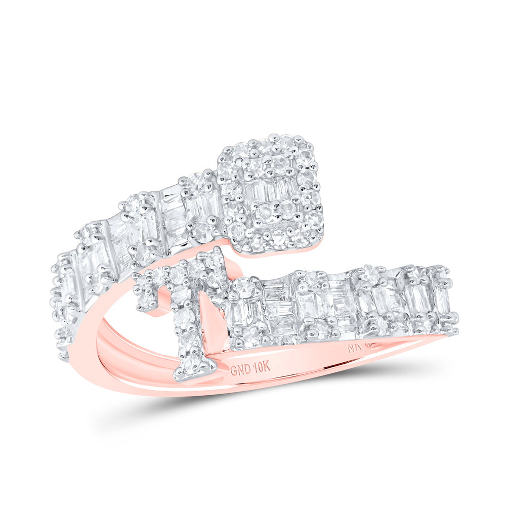 10K Rose Gold 1/2Ctw Natural Diamond Fashion Initial "A" Ladies Cuff Ring