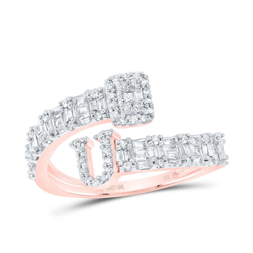 10K Rose Gold 1/2Ctw Natural Diamond Fashion Initial "A" Ladies Cuff Ring