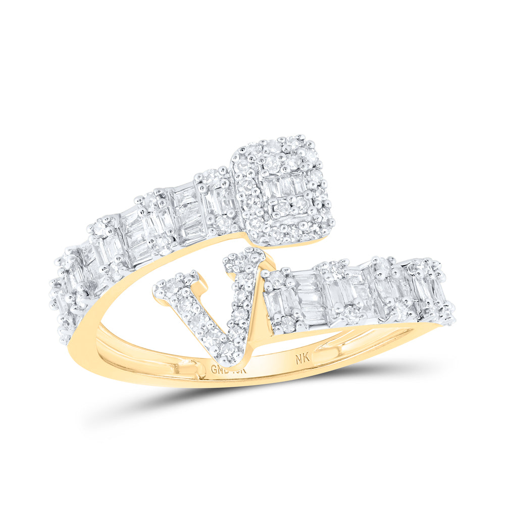 10K Rose Gold 1/2Ctw Natural Diamond Fashion Initial "A" Ladies Cuff Ring
