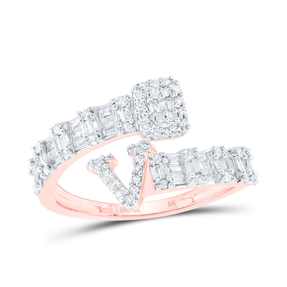 10K Rose Gold 1/2Ctw Natural Diamond Fashion Initial "A" Ladies Cuff Ring