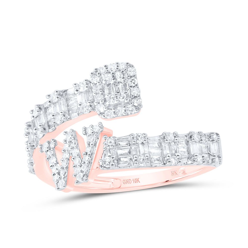 10K Rose Gold 1/2Ctw Natural Diamond Fashion Initial "A" Ladies Cuff Ring