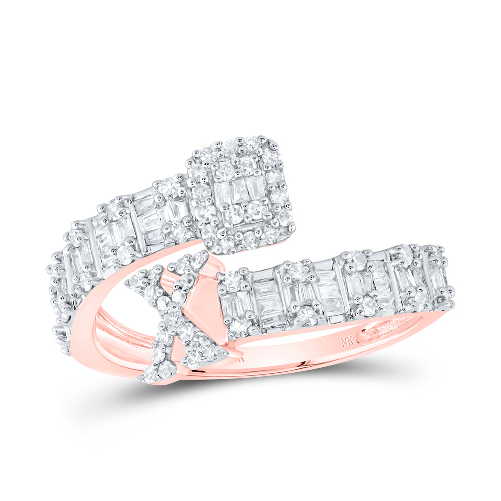 10K Rose Gold 1/2Ctw Natural Diamond Fashion Initial "A" Ladies Cuff Ring