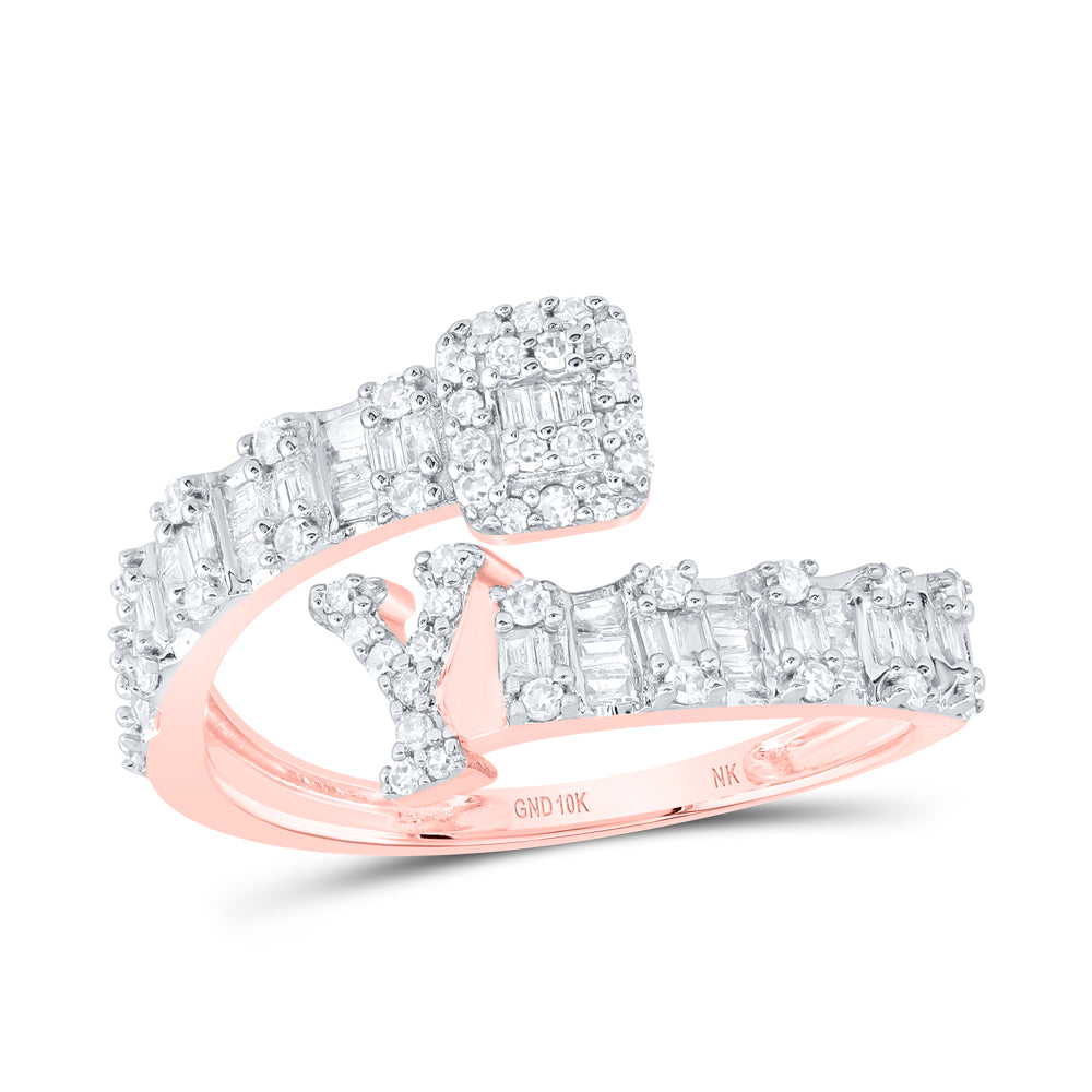 10K Rose Gold 1/2Ctw Natural Diamond Fashion Initial "A" Ladies Cuff Ring