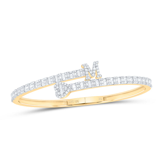 10kt Yellow Gold Natural Diamond Heart Initial Ladies Cuff Bangle