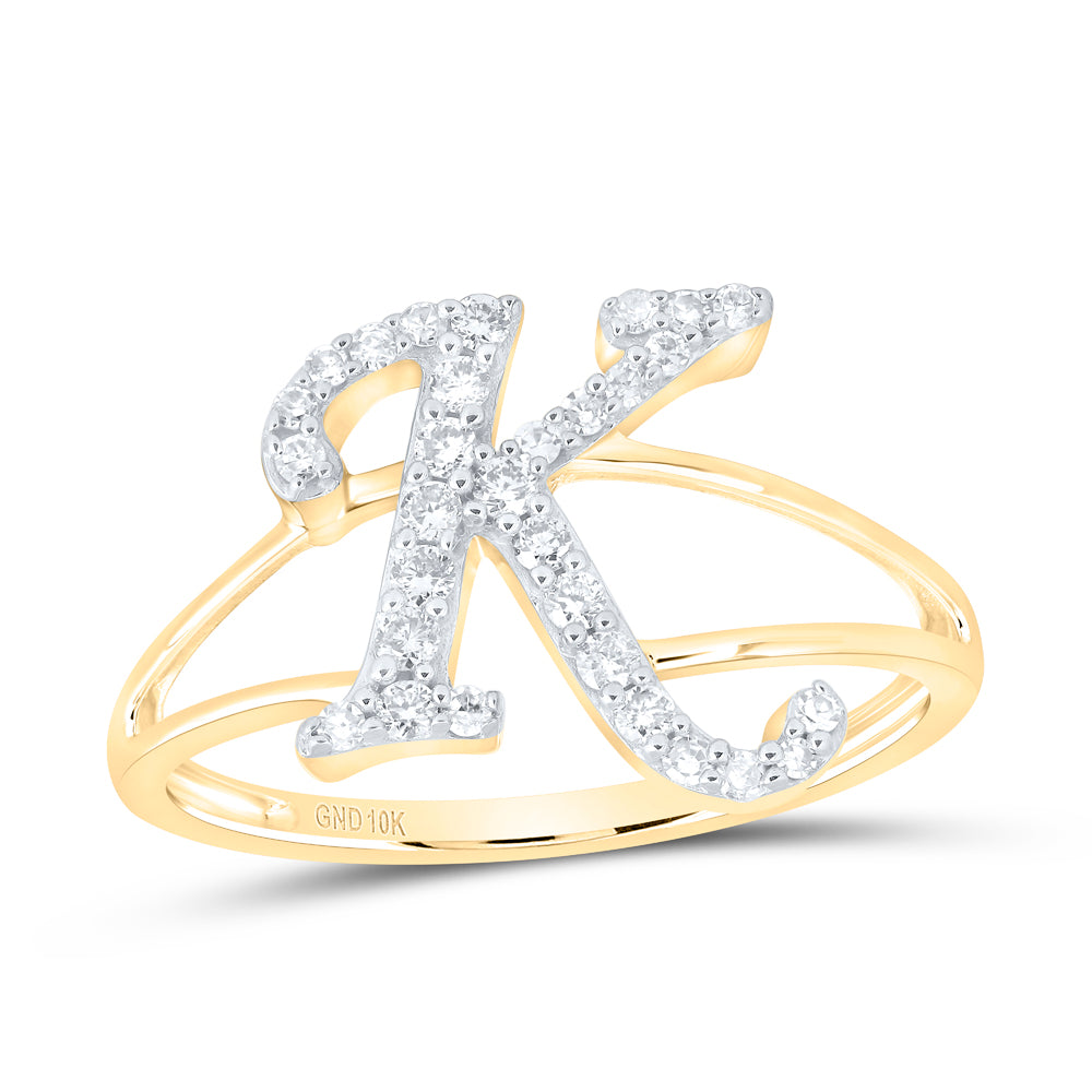 10kt Yellow Or White Gold Natural Diamond Initial Ladies Wedding Engagement Anniversary Ring
