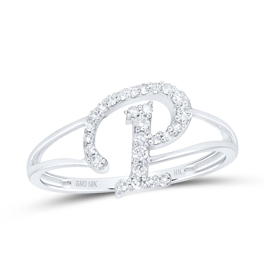 10K White Gold 1/5 Ctw Natural Diamond Gift Initial "P" Ladies Ring, Womens Size: 5-9