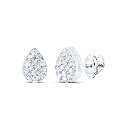 Sterling Silver White-Tone 1/10 Ctw Natural Diamond Pear Stud Earring