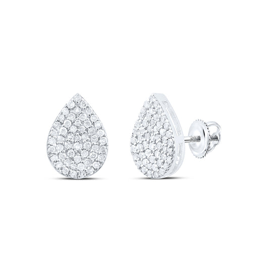 Sterling Silver 3/8 Cttw Natural Diamond Pear Stud Earring