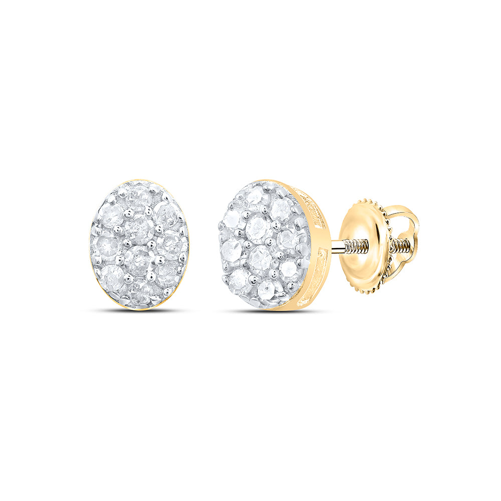 Yellow-tone Sterling 1/10 Cttw Natural Diamond Oval Stud Earring