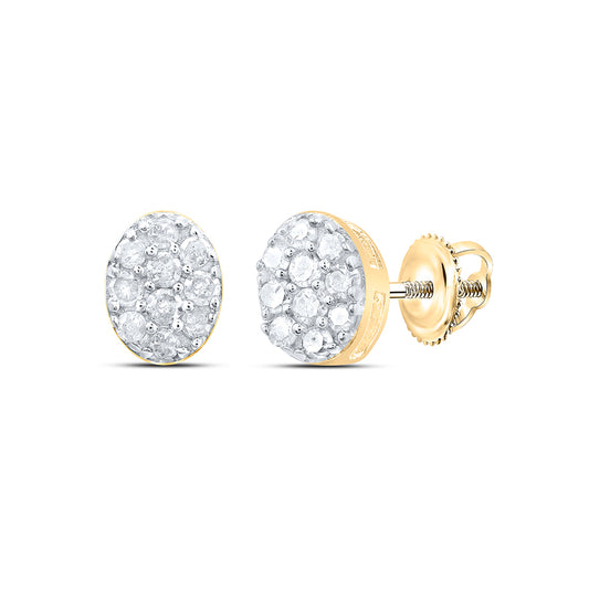 Yellow-tone Sterling 1/10 Cttw Natural Diamond Oval Stud Earring
