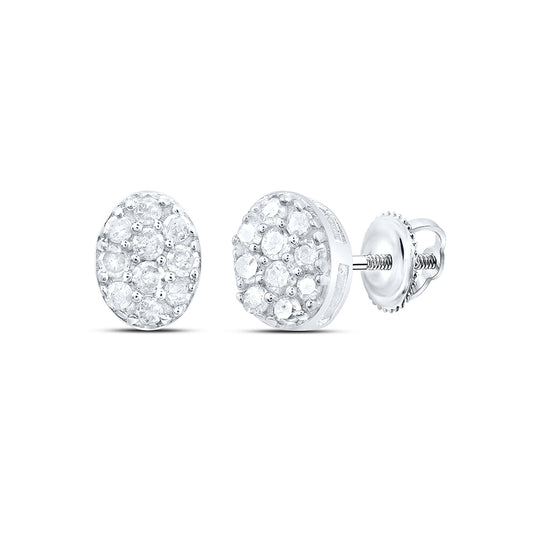 Sterling Silver 1/10 Cttw Natural Diamond Oval Stud Earring