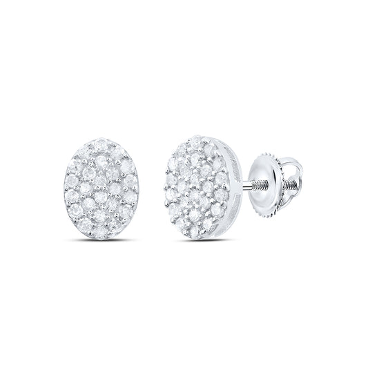 Sterling Silver 1/4 Cttw Natural Diamond Oval Stud Earring