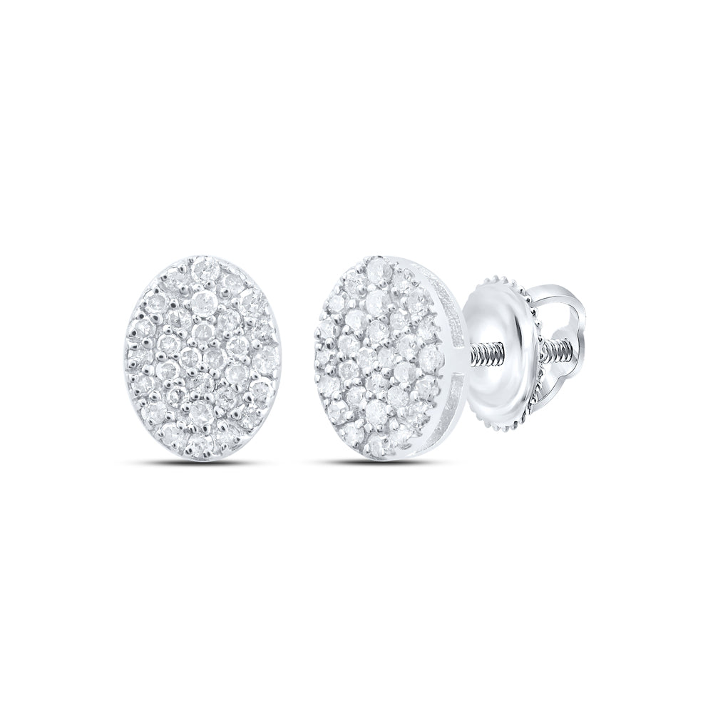 Sterling Silver 1/3 Cttw Natural Diamond Oval Stud Earring