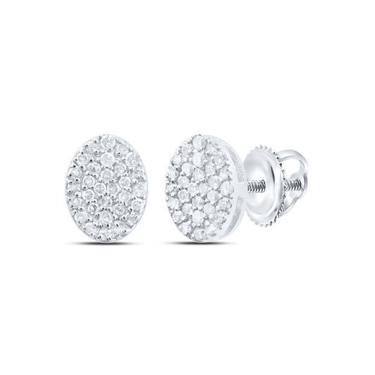 Sterling Silver 1/3 Cttw Natural Diamond Oval Stud Earring