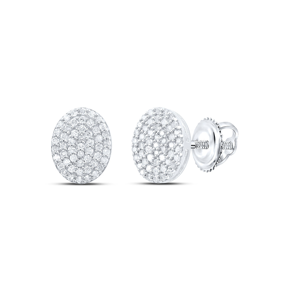 Sterling Silver Natural Diamond Oval Stud Earring