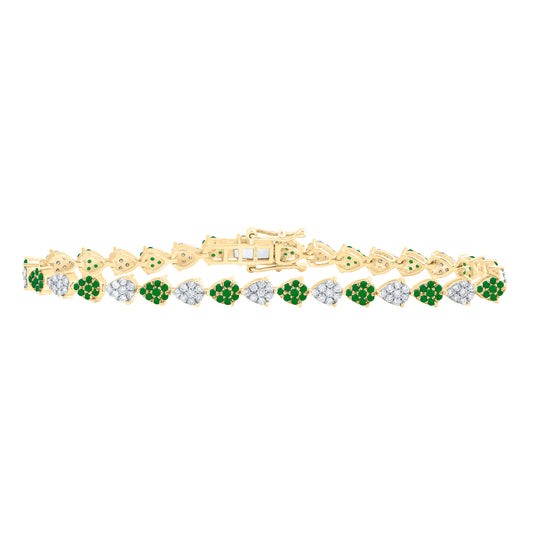 10kt Yellow Gold 1 Cttw Natural Diamond and 1 Cttw Round Emerald Natural Gem Pear Bracelet, Length: 7 Inch