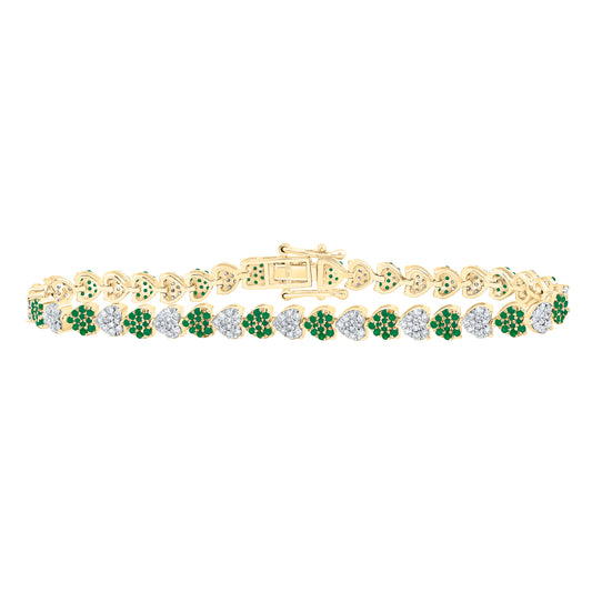 10kt Yellow Gold Natural Diamond Round Natural Gem Heart Bracelet, Length: 7 Inch
