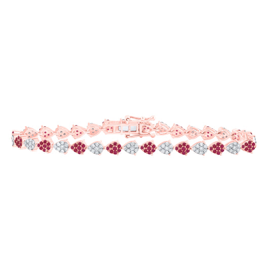 10kt Rose Gold 1 Cttw Natural Diamond and 1 1/5 Cttw Round Ruby Natural Gem Pear Bracelet, Length: 7 Inch