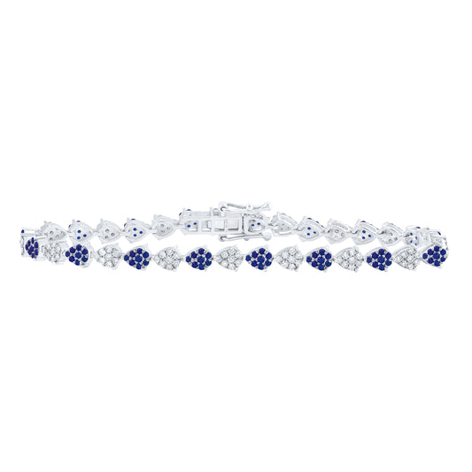10kt White Gold 1 Cttw Natural Diamond and 1 1/5 Cttw Round Blue Sapphire Natural Gem Pear Bracelet, Length: 7 Inch