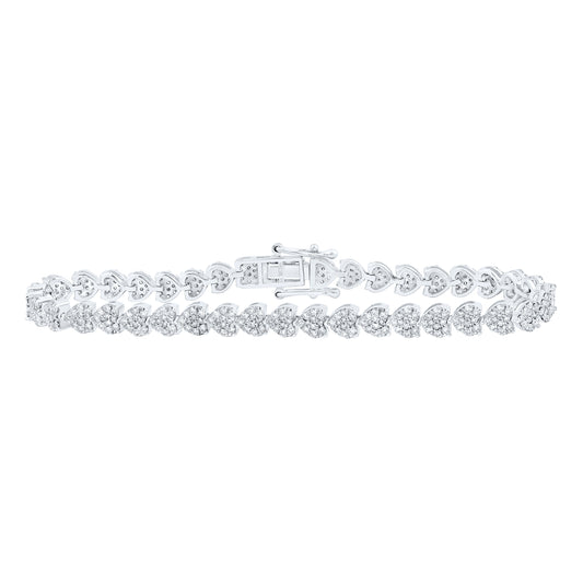10kt White Gold 2 5/8 Cttw Natural Diamond Heart Fashion Bracelet, Length: 7 Inch