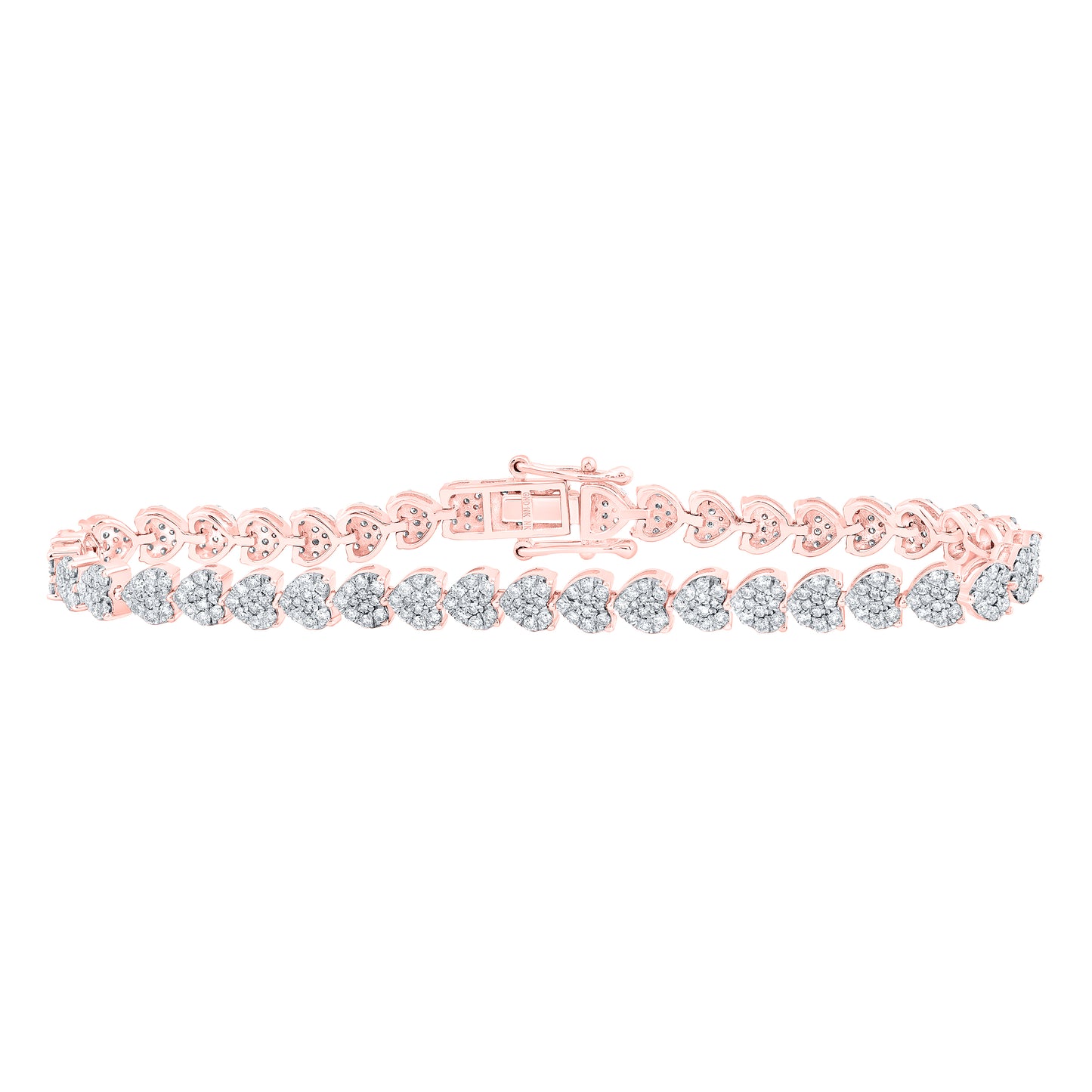 10kt Rose Gold 2 5/8 Cttw Natural Diamond Heart Fashion Bracelet, Length: 7 Inch