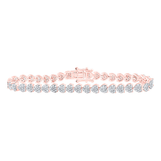 10kt Rose Gold 2 5/8 Cttw Natural Diamond Heart Fashion Bracelet, Length: 7 Inch