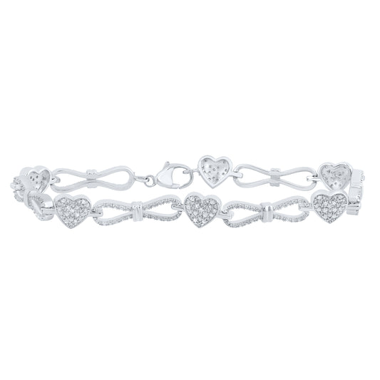 Sterling Silver 1/3 Cttw Natural Diamond Heart Bracelet, Length: 7 Inch