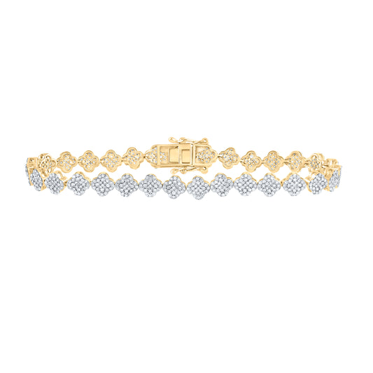 10kt Yellow Gold 2 1/4 Cttw Natural Diamond Fashion Clover Bracelet, Length: 7 Inch