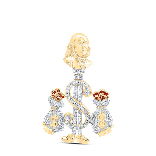 10kt Yellow Gold 1/2 Cttw Natural Diamond Benjamin Dollar Money Bag Mens Charm