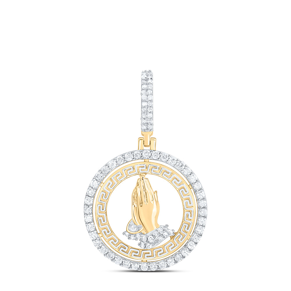 10kt Yellow Gold 1/2 Cttw Natural Diamond Praying Hand Mens Charm