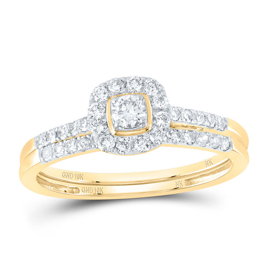 10kt Yellow Gold 1/2 Cttw Natural Diamond Cushion Single Halo Wedding Engagement Anniversary Bridal Set, Women Size: 5-9