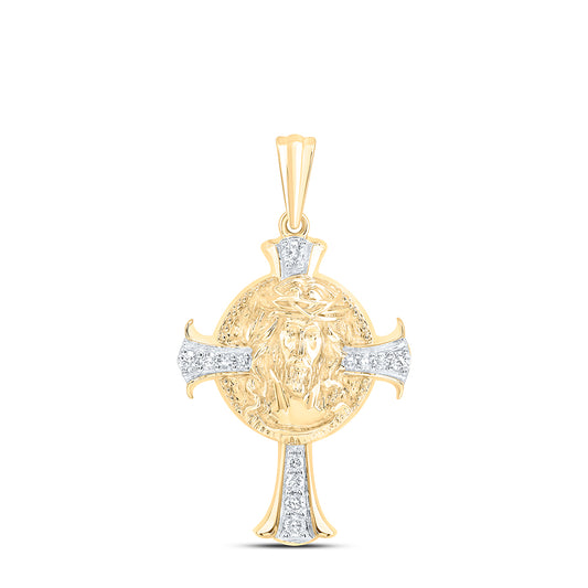 10kt Yellow Gold 1/6 Cttw Natural Diamond Jesus Mens Cross Charm