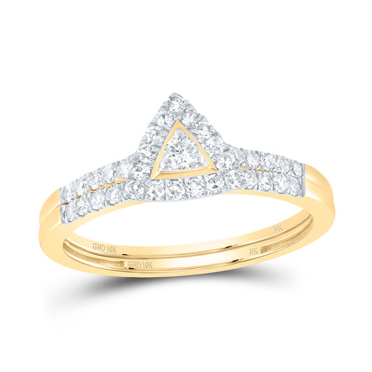 10kt Yellow Gold 3/8 Cttw Natural Diamond Triangle Single Halo Wedding Engagement Anniversary Bridal Set, Women Size: 5-9
