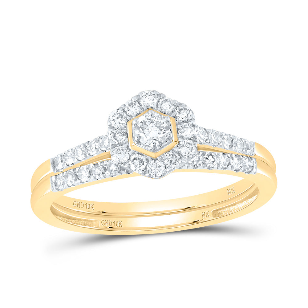 10kt Yellow Gold 1/2 Cttw Natural Diamond Hexagon Single Halo Wedding Engagement Anniversary Bridal Set, Women Size: 5-9