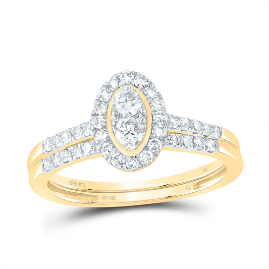 10kt Yellow Gold 1/2 Cttw Natural Diamond Oval Single Halo Wedding Engagement Anniversary Bridal Set, Women Size: 5-9