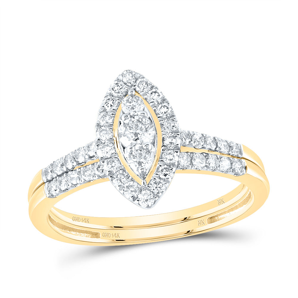14kt Yellow Gold 5/8 Cttw Natural Diamond Marquise Single Halo Wedding Engagement Anniversary Bridal Set, Women Size: 5-9