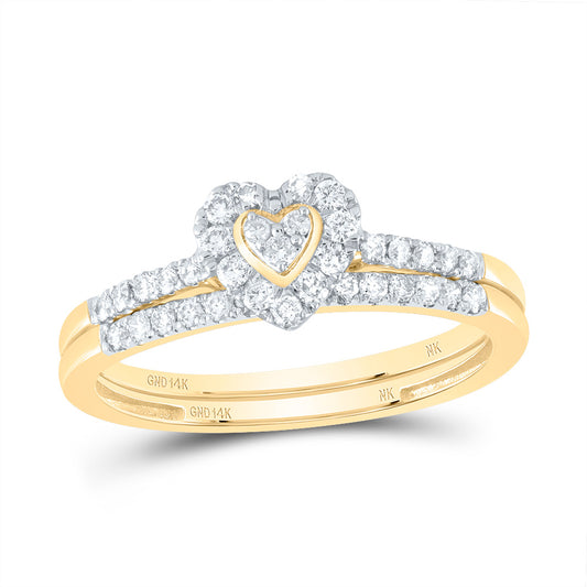14kt Yellow Gold 1/3 Cttw Natural Diamond Heart Single Halo Wedding Engagement Anniversary Bridal Set, Women Size: 5-9