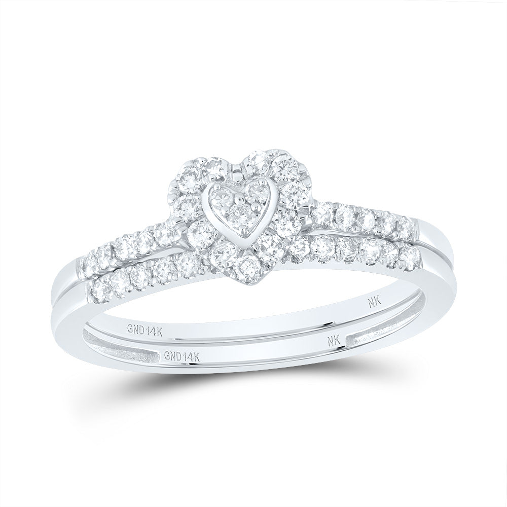 14kt White Gold 1/3 Cttw Natural Diamond Heart Single Halo Wedding Engagement Anniversary Bridal Set, Women Size: 5-9