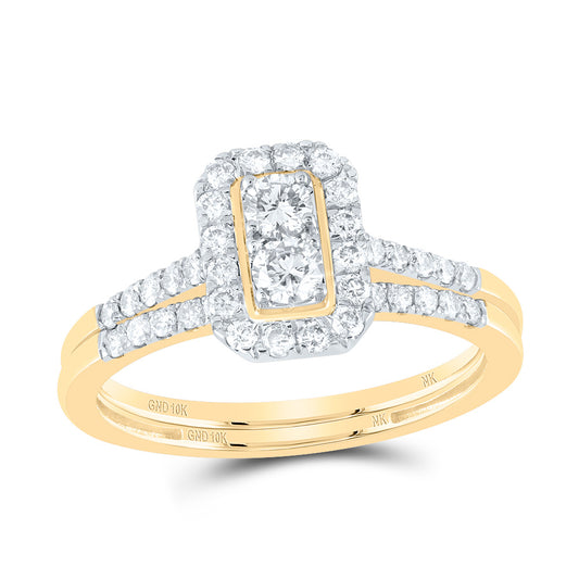 10kt Yellow Gold 5/8 Cttw Natural Diamond Emerald Single Halo Wedding Engagement Anniversary Bridal Set, Women Size: 5-9