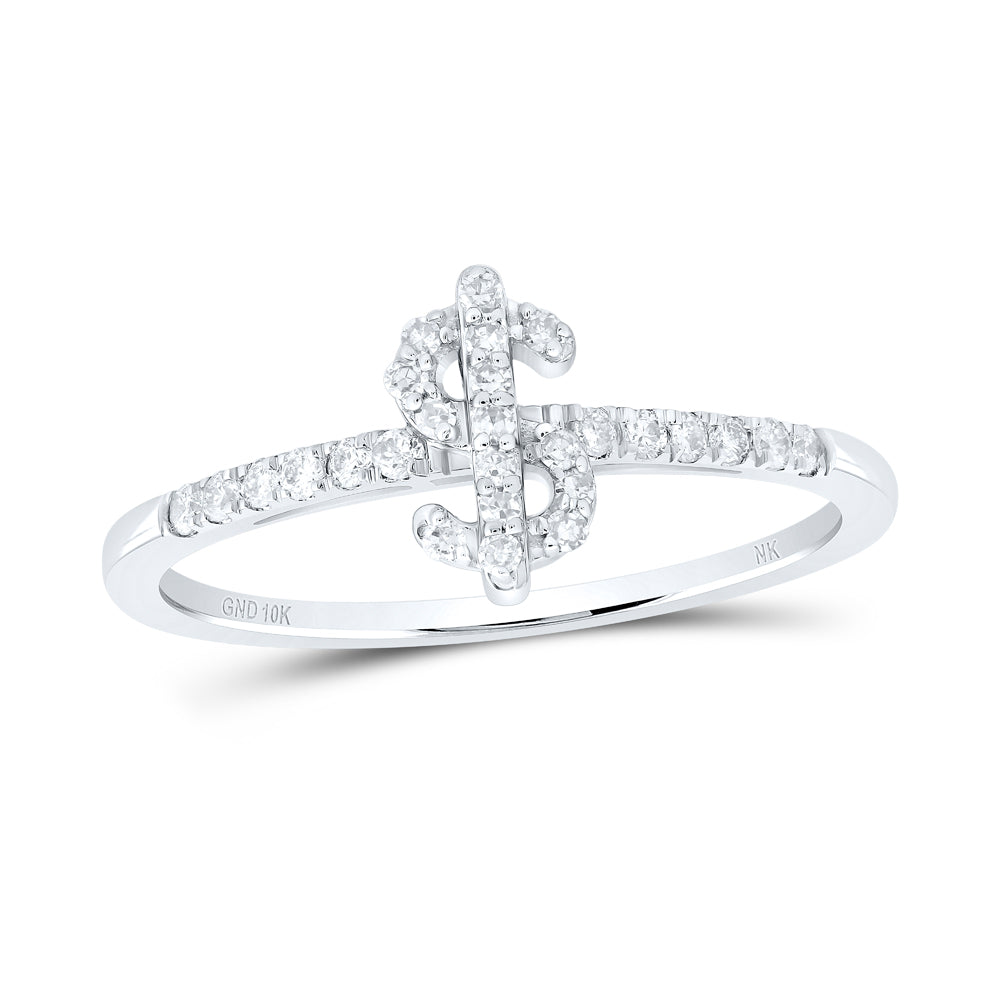 10kt White Gold 1/5 Cttw Natural Diamond Dollar Sign Wedding Engagement Anniversary Ring, Women Size: 5-9