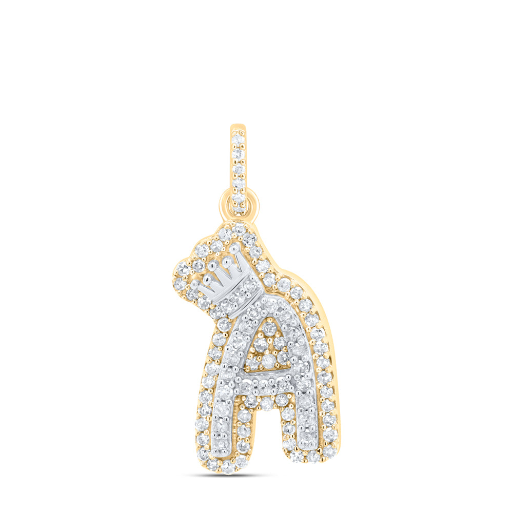 10k Yellow White Gold Natural Diamond Initial Crown Pendant