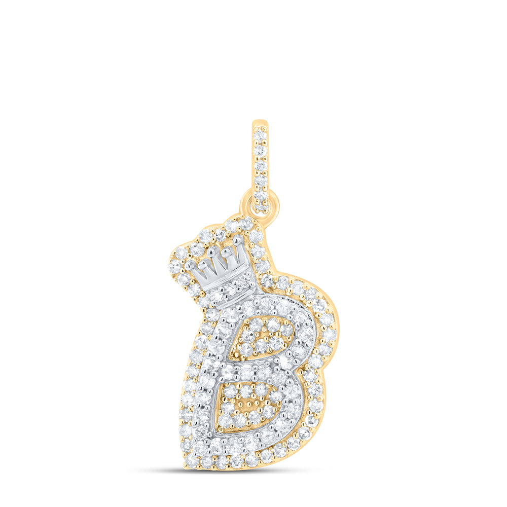 10k Yellow White Gold Natural Diamond Initial Crown Pendant