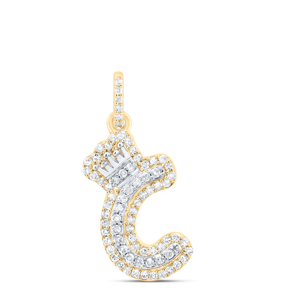 10k Yellow White Gold Natural Diamond Initial Crown Pendant