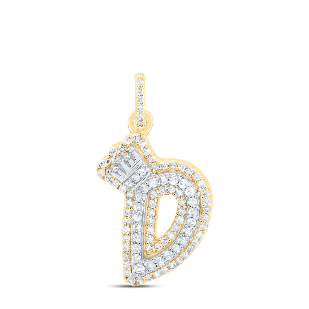 10k Yellow White Gold Natural Diamond Initial Crown Pendant