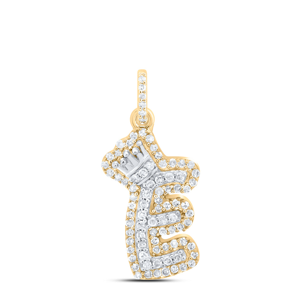 10k Yellow White Gold Natural Diamond Initial Crown Pendant