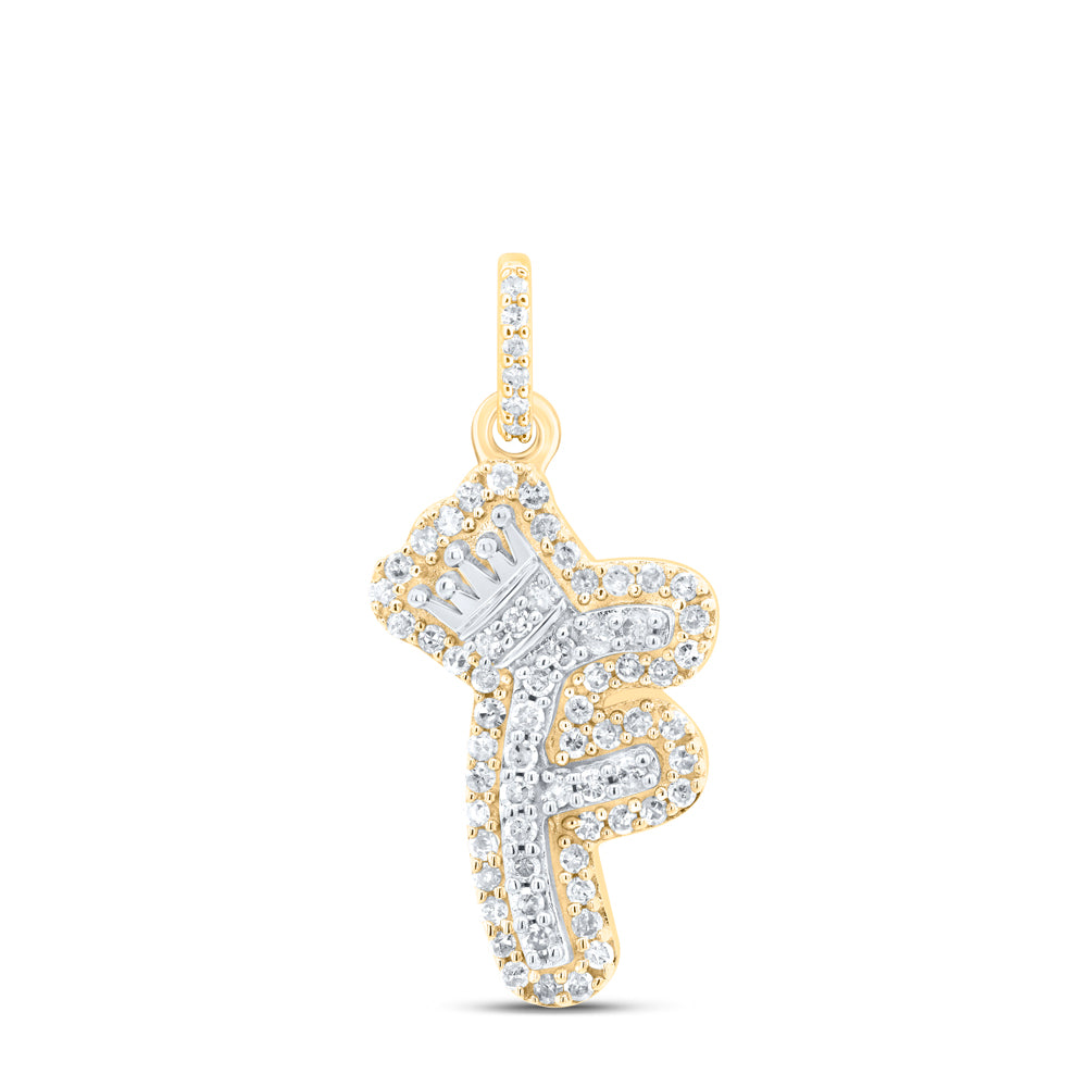 10k Yellow White Gold Natural Diamond Initial Crown Pendant