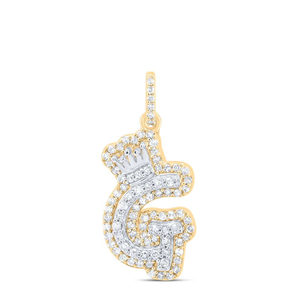 10k Yellow White Gold Natural Diamond Initial Crown Pendant