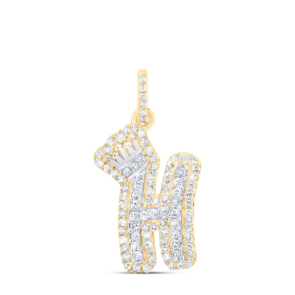 10k Yellow White Gold Natural Diamond Initial Crown Pendant