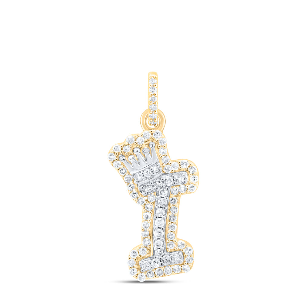 10k Yellow White Gold Natural Diamond Initial Crown Pendant